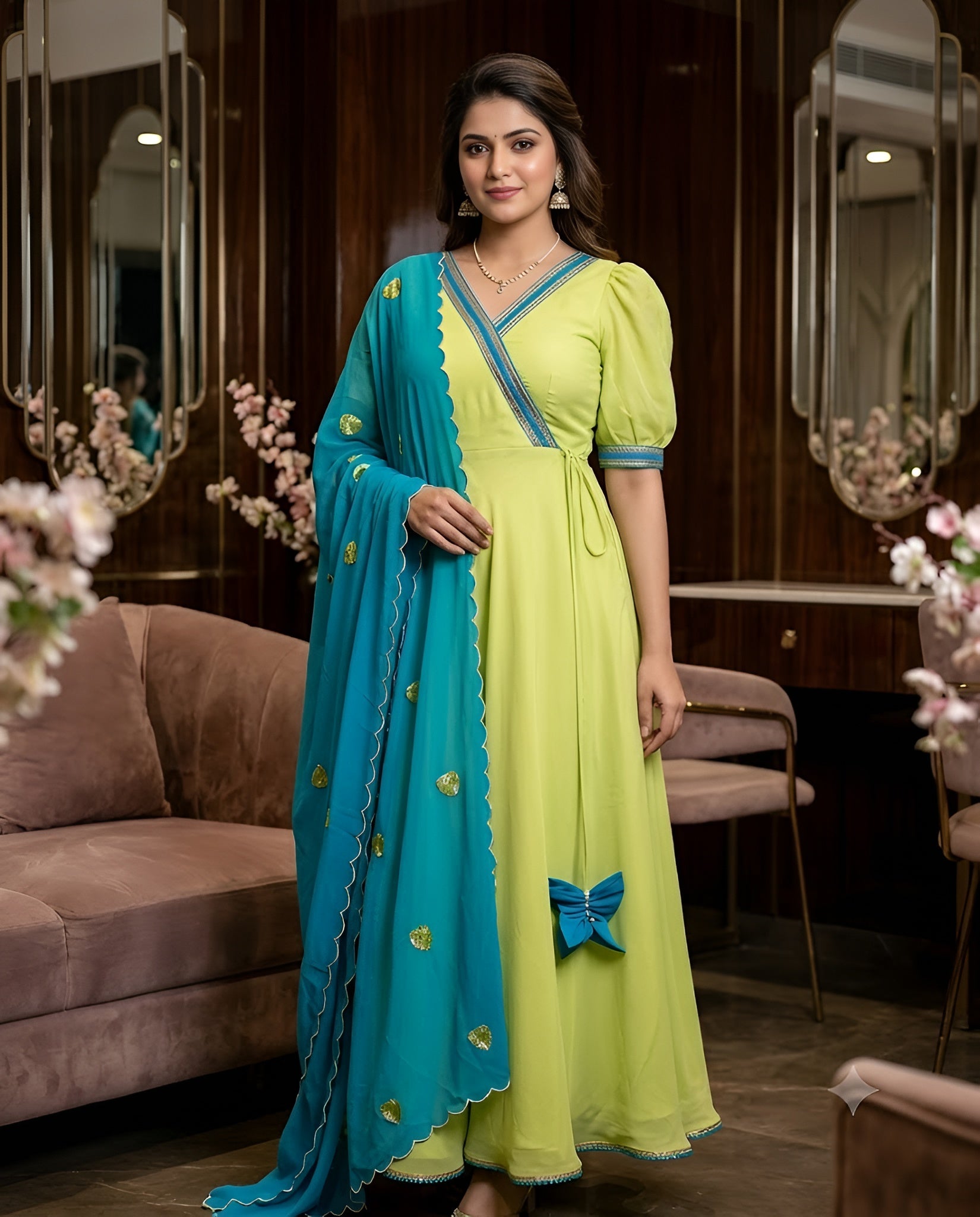 Pista Green - Turquoise Anarkali