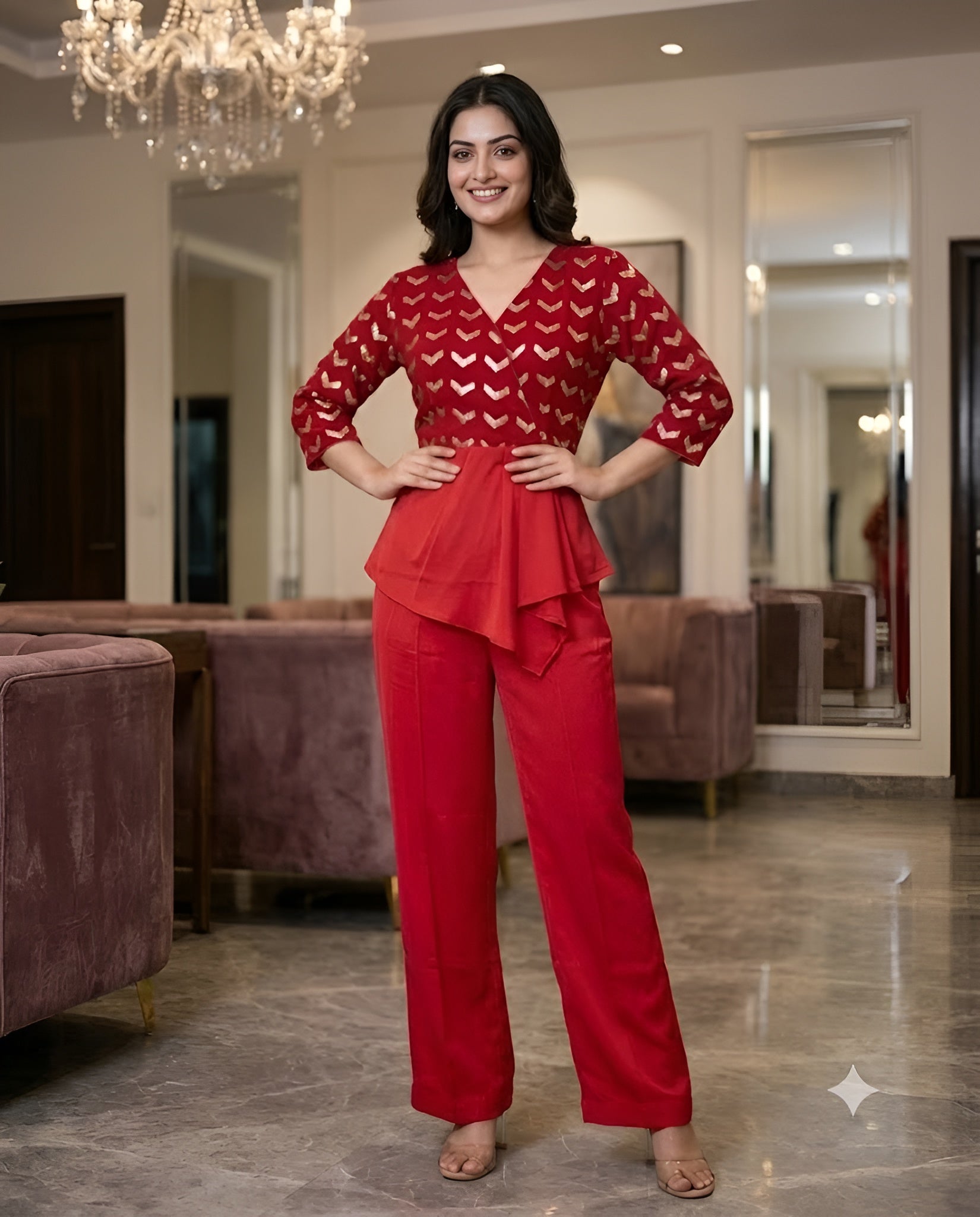 Maroon Embroidered Co-Ord