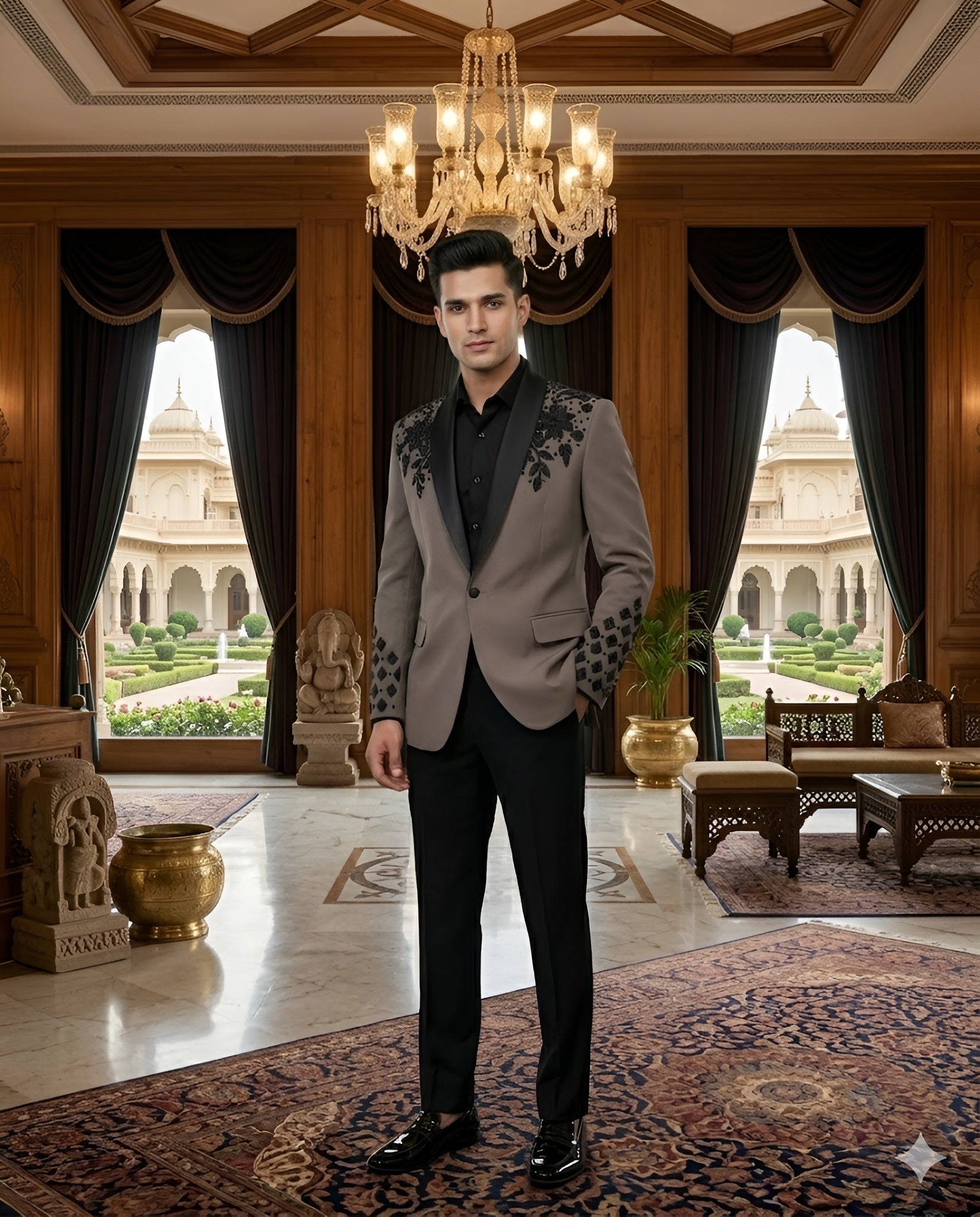 Light Beige Beaded Suit