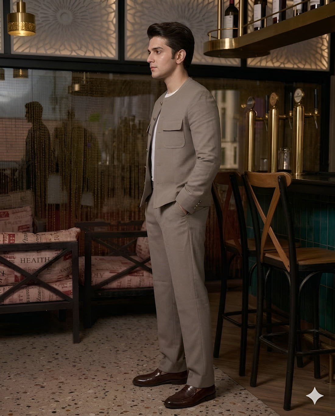 Beige Luxe Shacket Suit Set