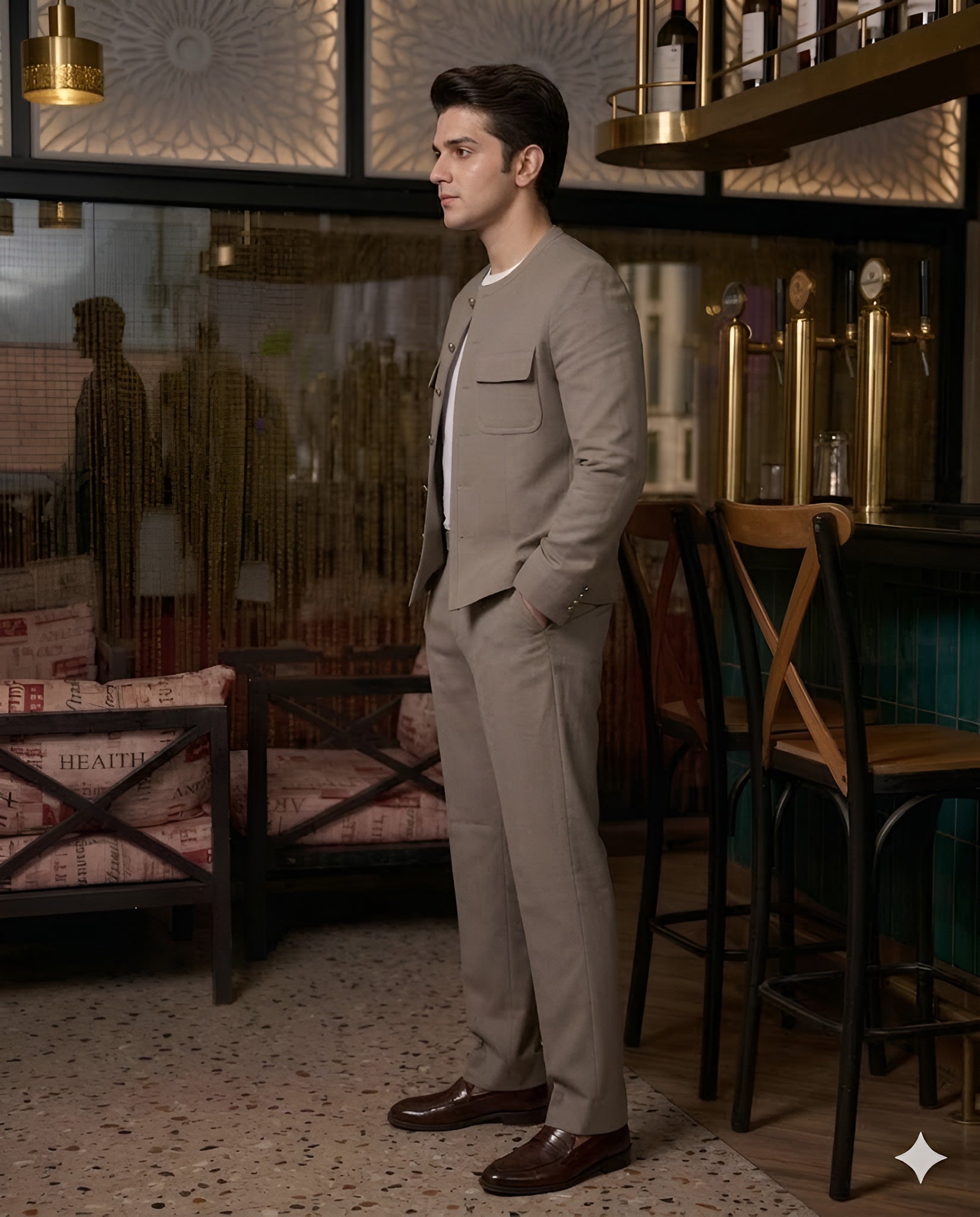 Beige Luxe Shacket Suit Set