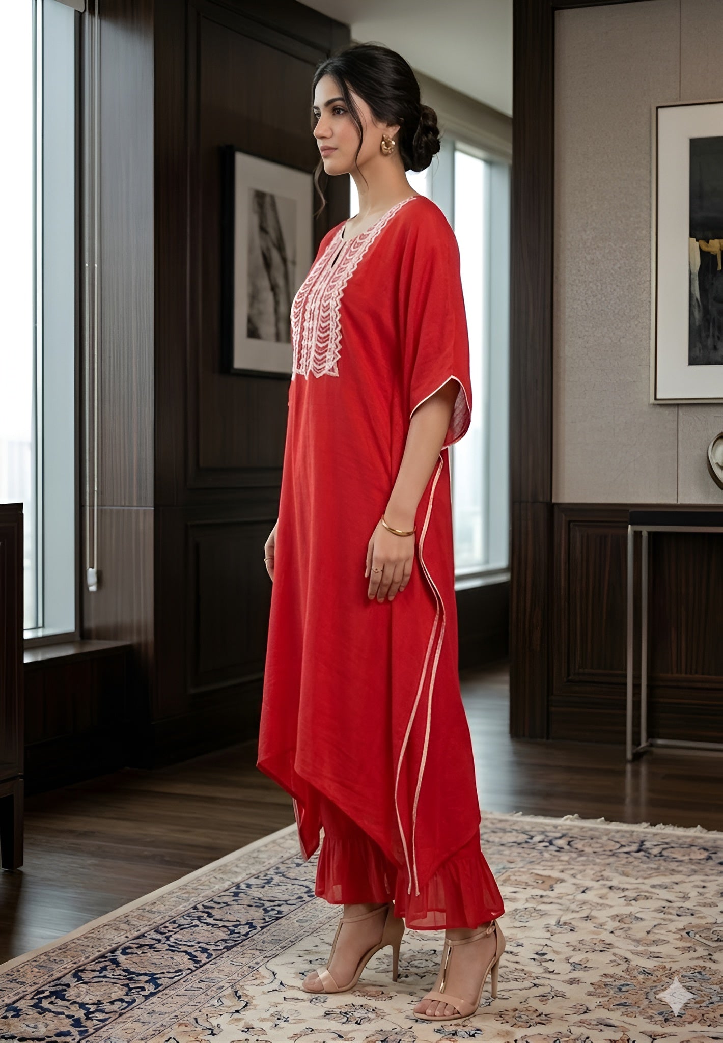 Red Embroidered Kaftaan Set