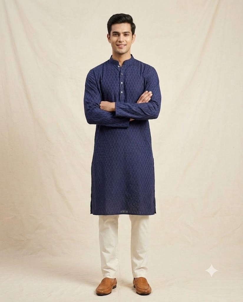 Navy Blue Cotton Kurta Set