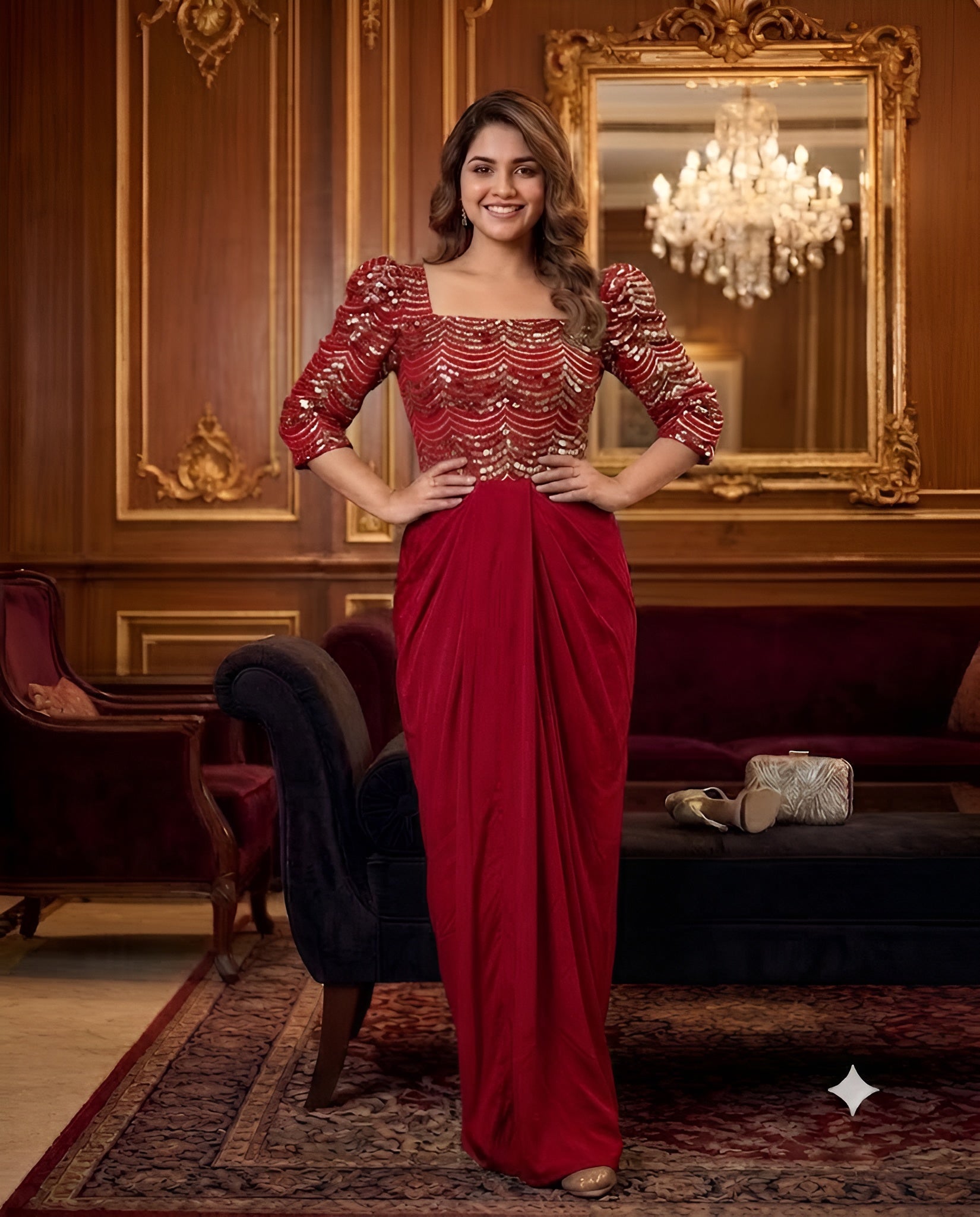 Peacock Blue Embroidery Drape