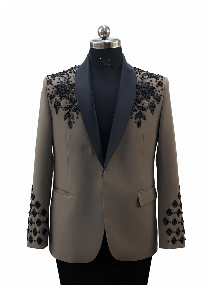 Light Beige Beaded Suit