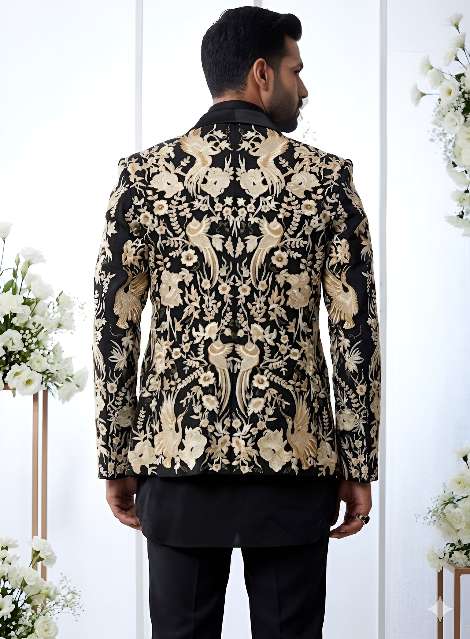 Black Gold Embroidered Shawl Lapel Suit