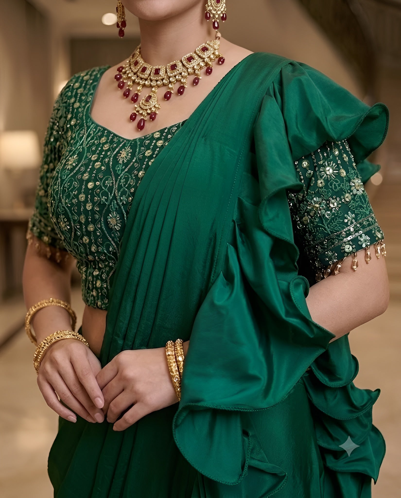 Forest Green Drape Saree