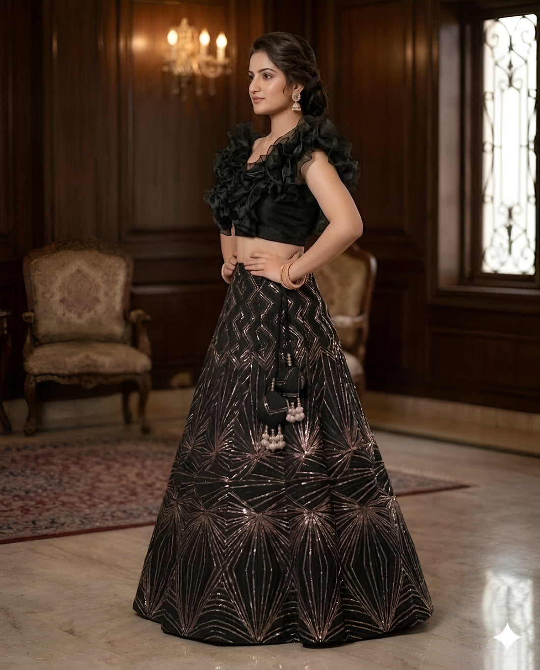Black Designer Sequin Lehenga