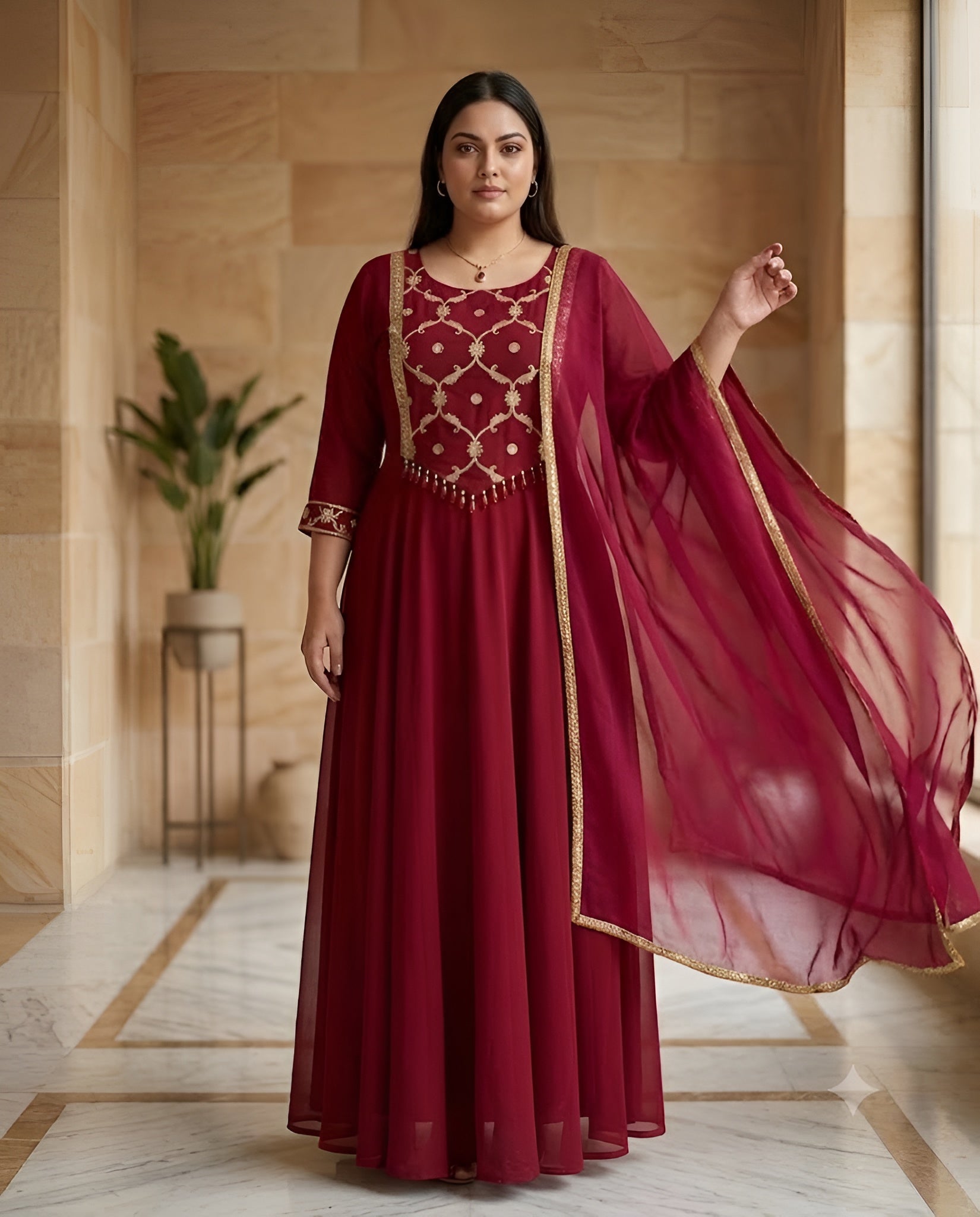 Maroon Patch Work Anarkali