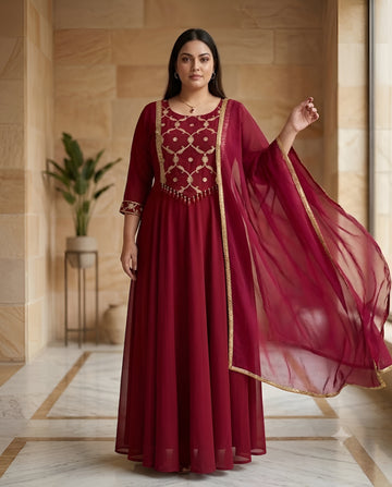 Maroon Patch Work Anarkali