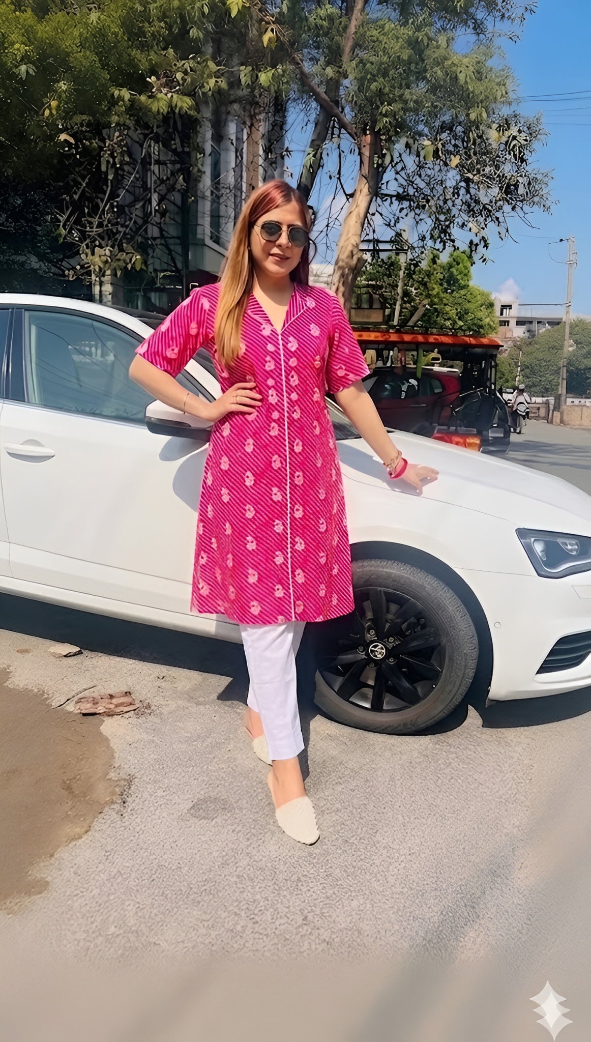 Pink Leheriya Kurti
