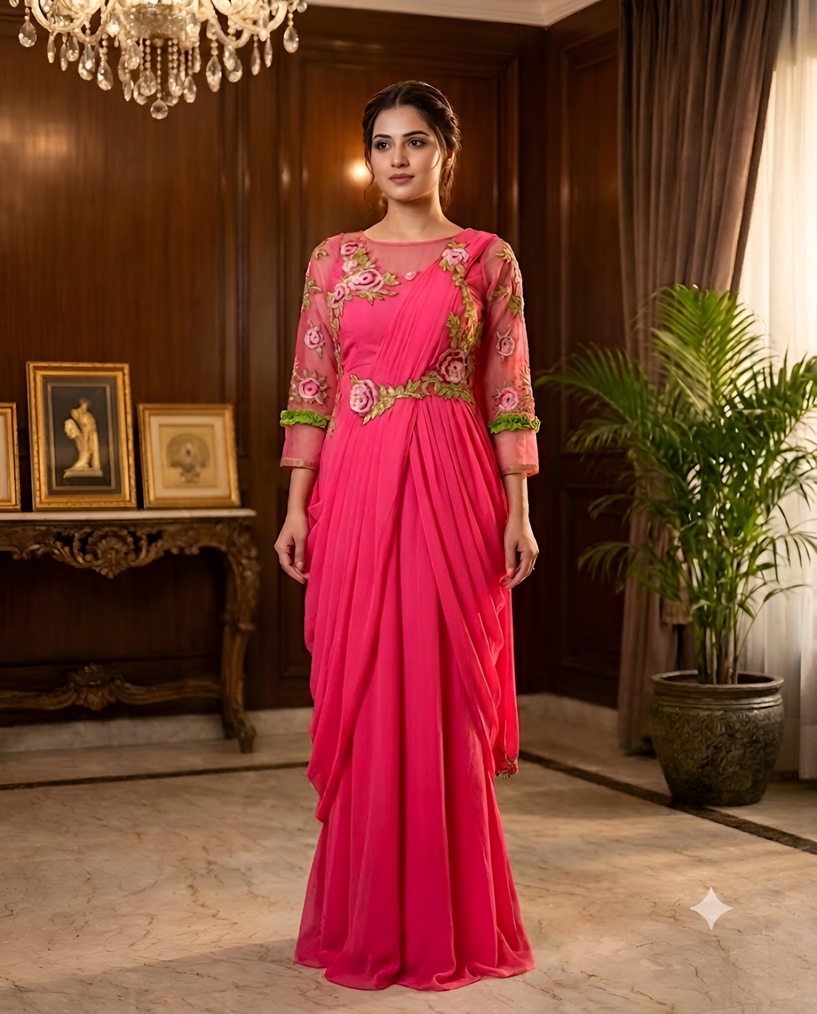 Carrot Pink Teej Saree