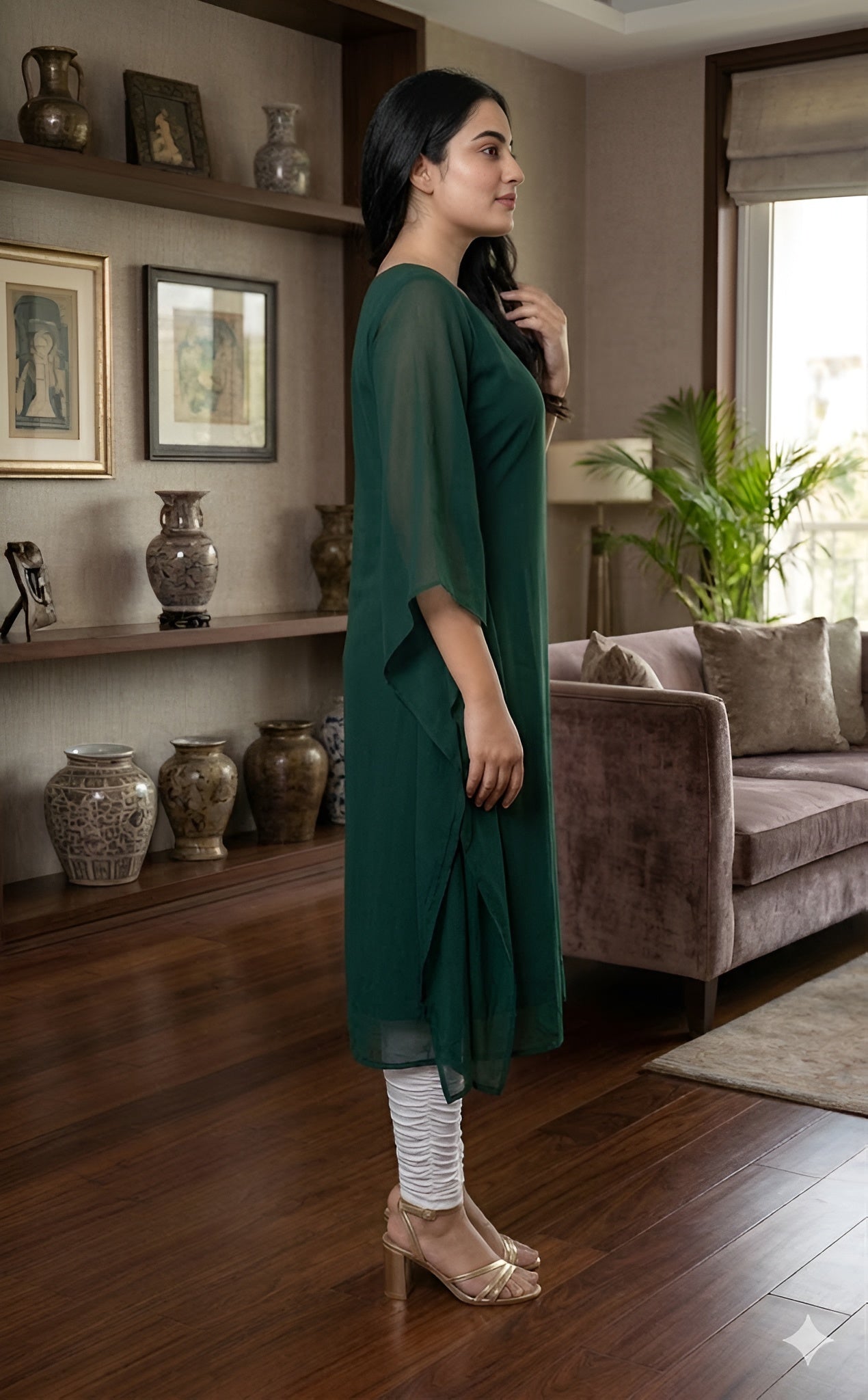 Bottle Green Embroidered Kaftaan