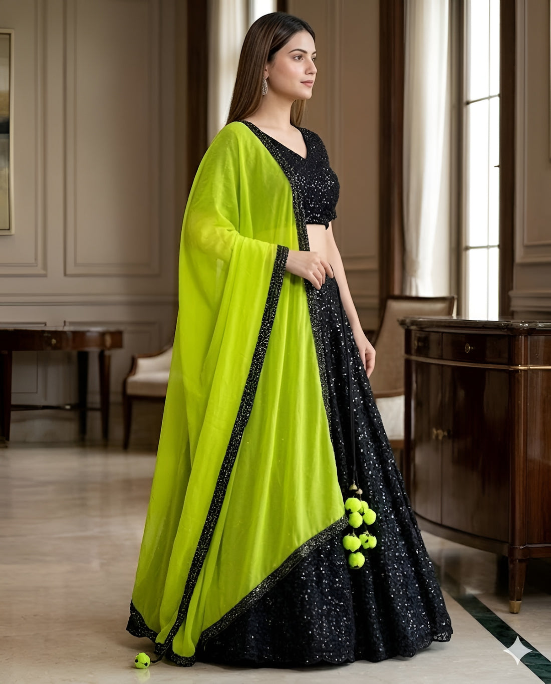 Black Phulkari Lehanga