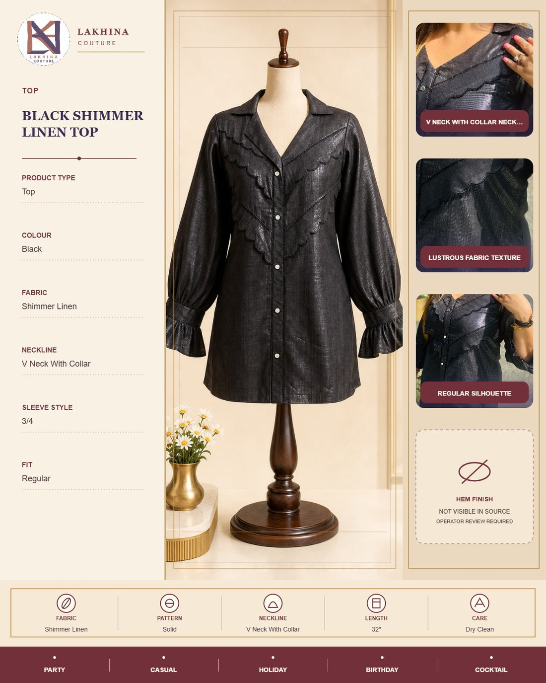 Black Shimmer Linen top
