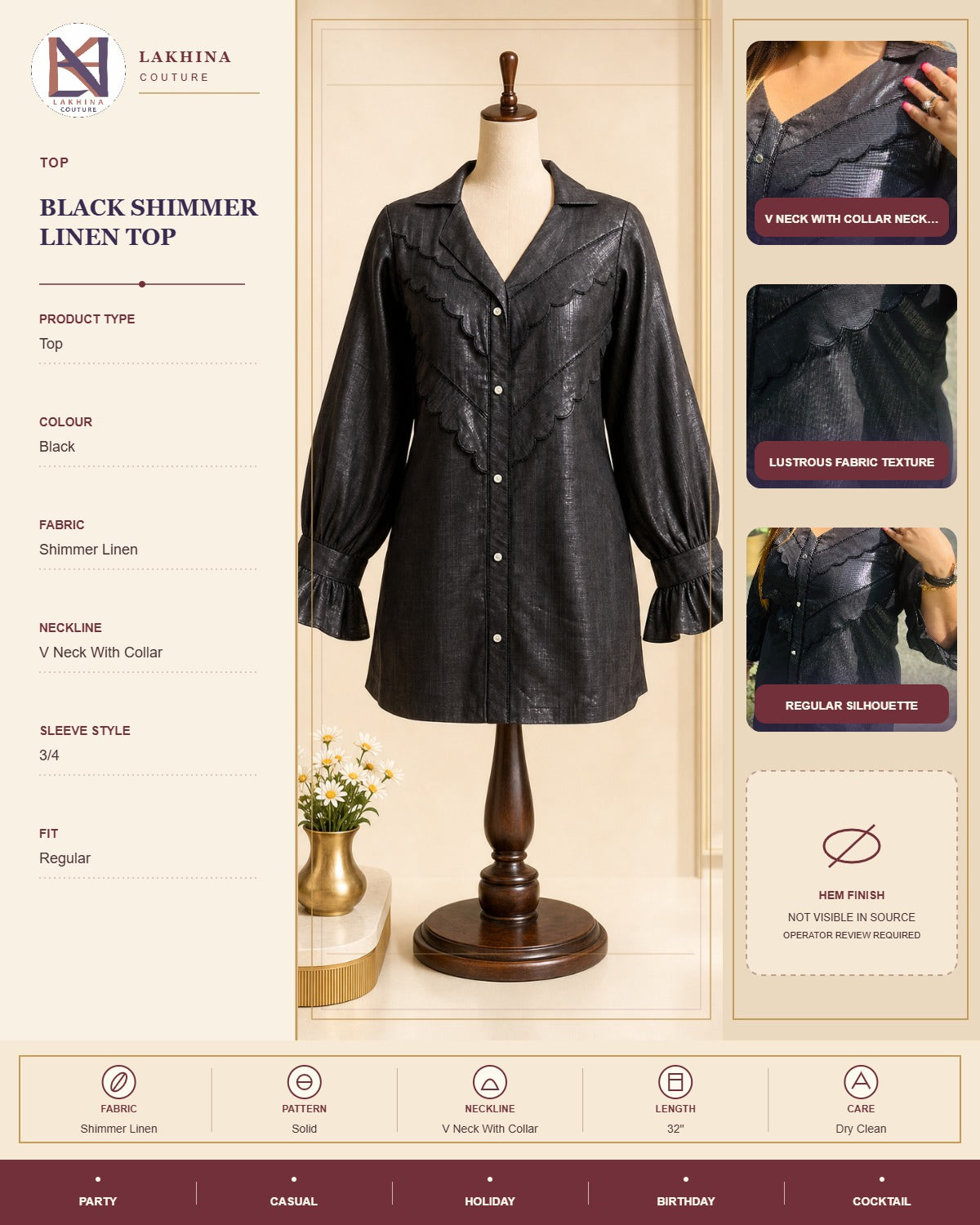 Black Shimmer Linen top