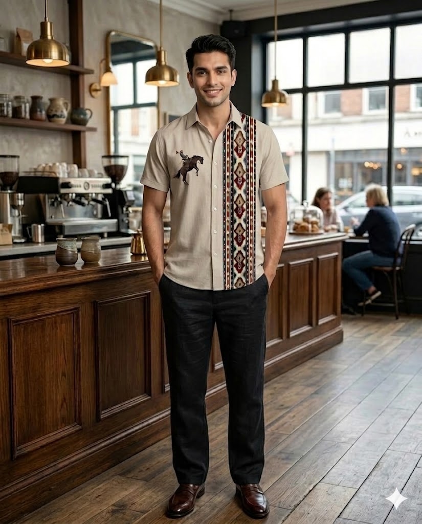 Beige Cotton Panel Shirt