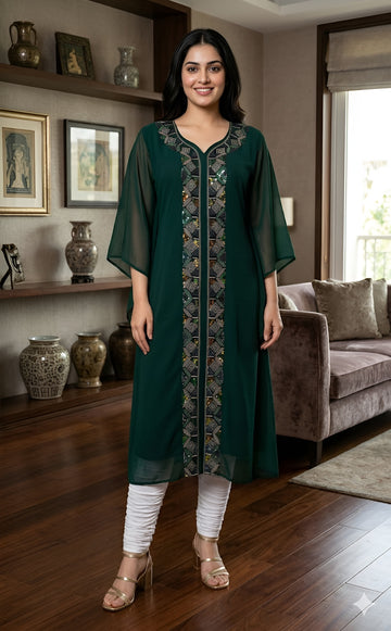 Bottle Green Embroidered Kaftaan