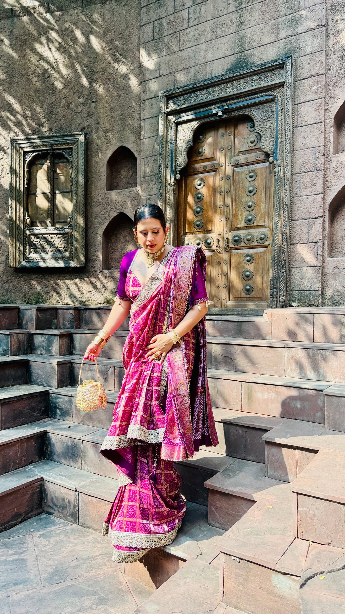 Rajwadi Mosaic Wine Gharchola Saree