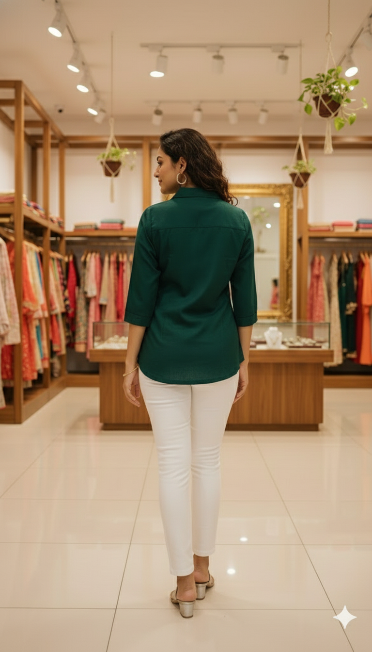 Embroidered Forest Green Shirt