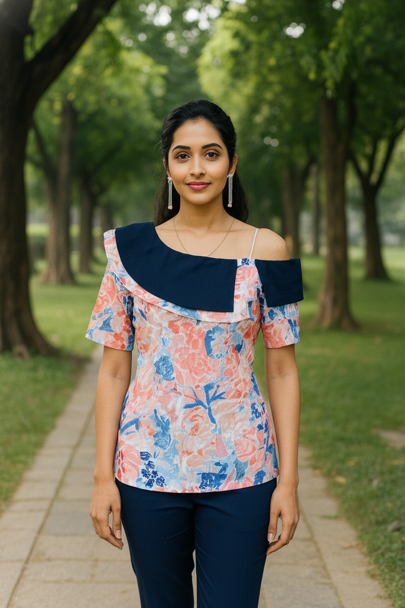 White Lurex Schiffli Top