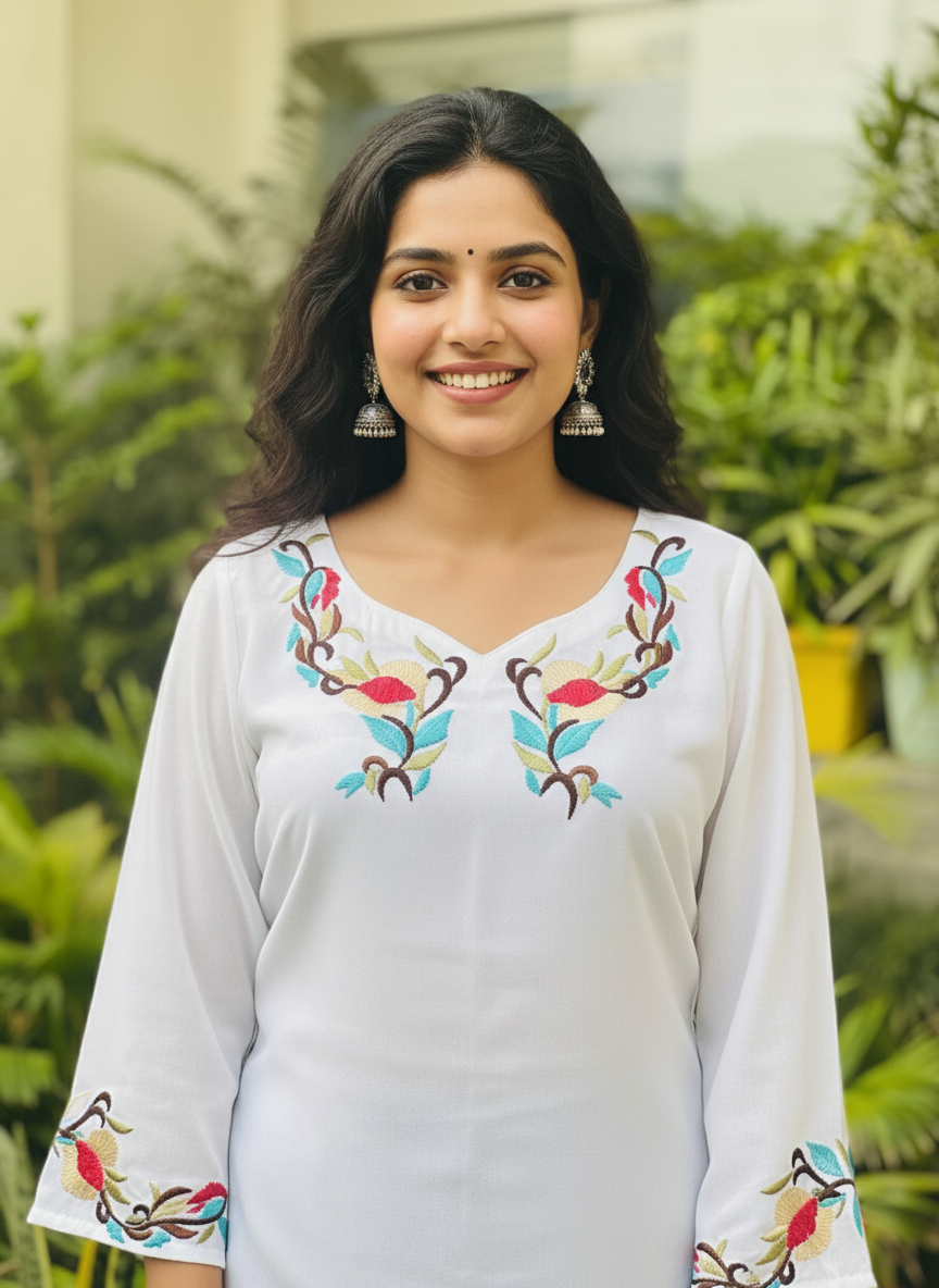 White Colorful embroidered Top