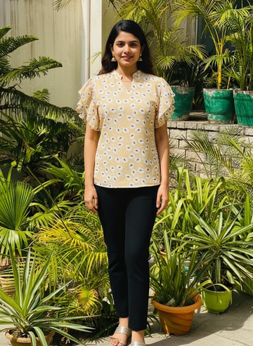 Beige Floral Schiffon Top
