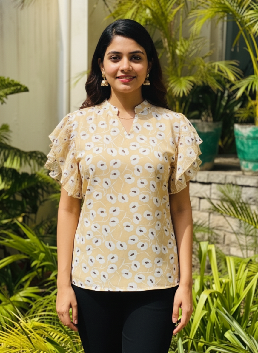 Beige Floral Schiffon Top