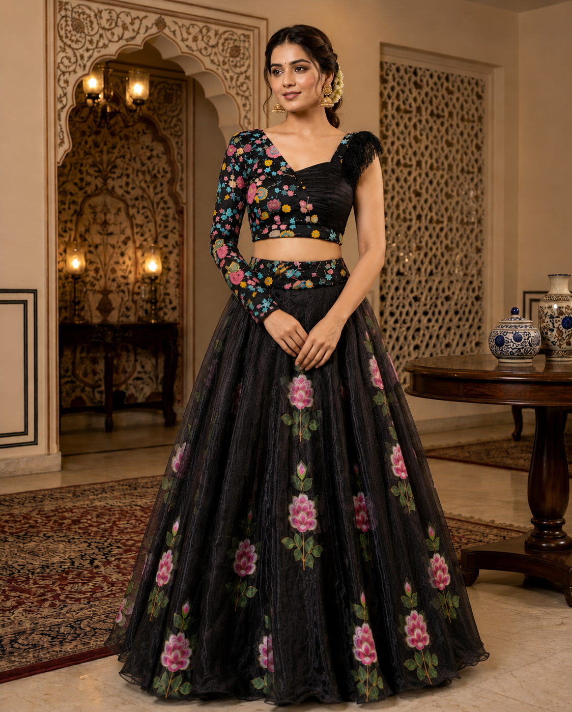 Black Organza Lehenga
