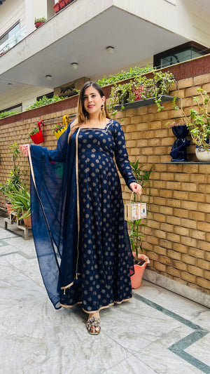 Navy Blue Foil Anarkali