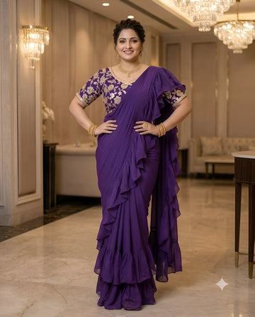 Purple Ruffle Saree