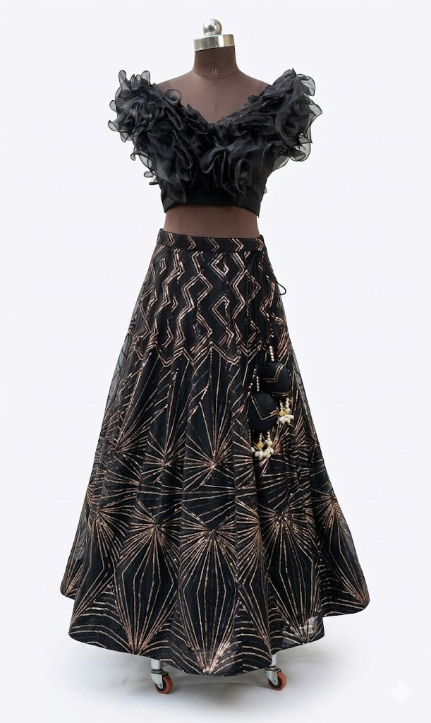 Black Designer Sequin Lehenga