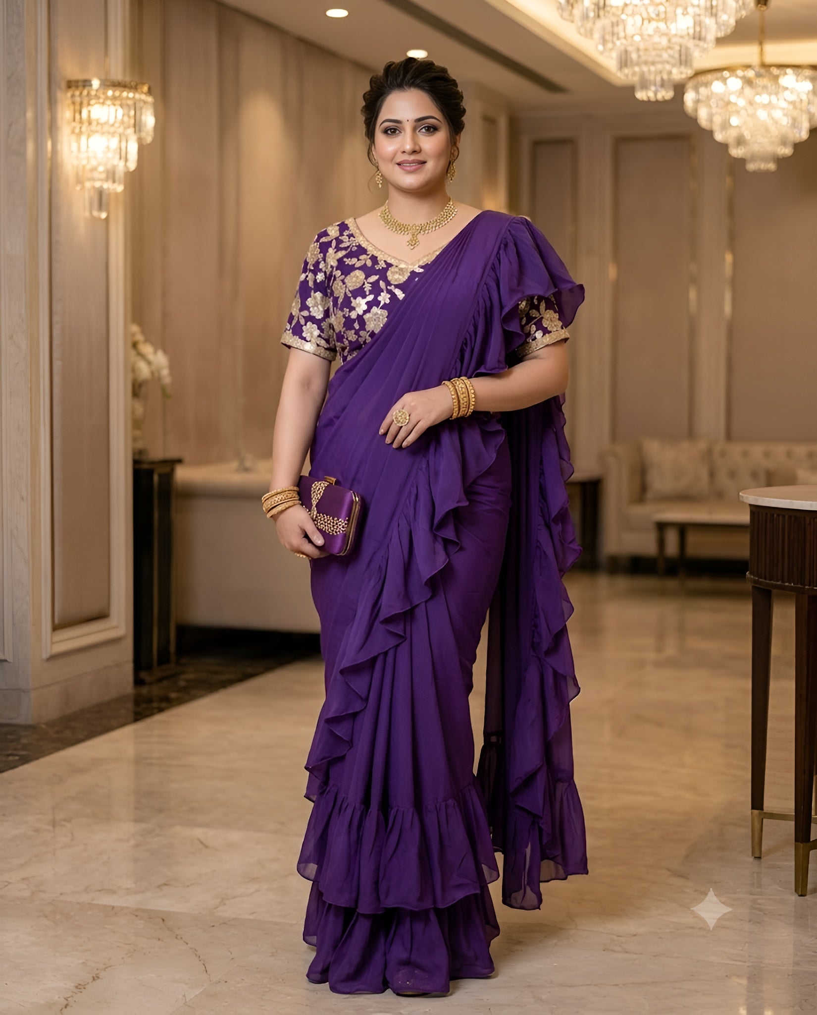Purple Ruffle Saree