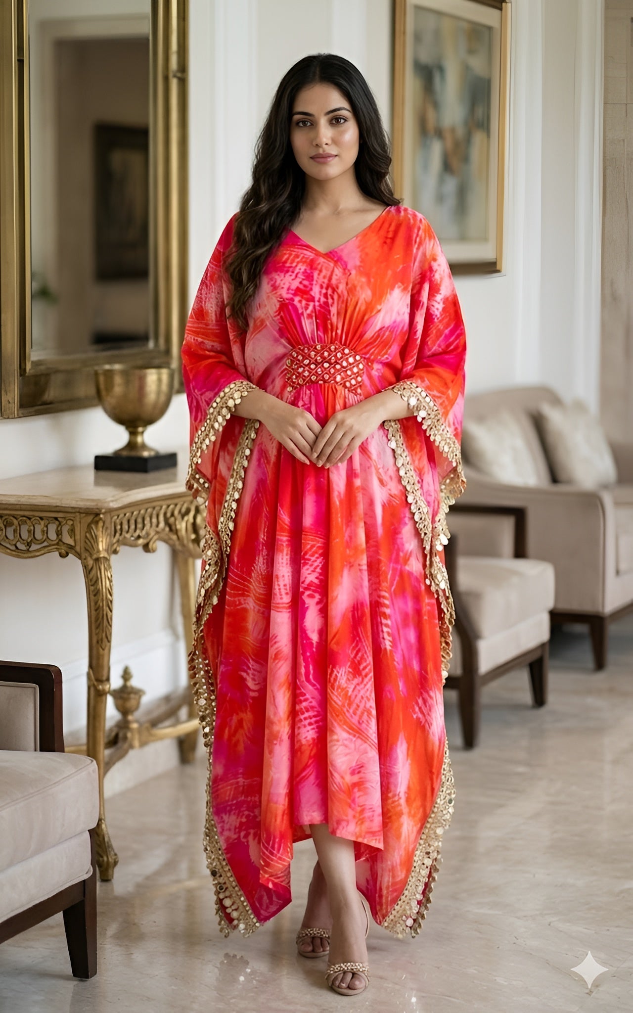 Pink Faux Mirror Kaftaan