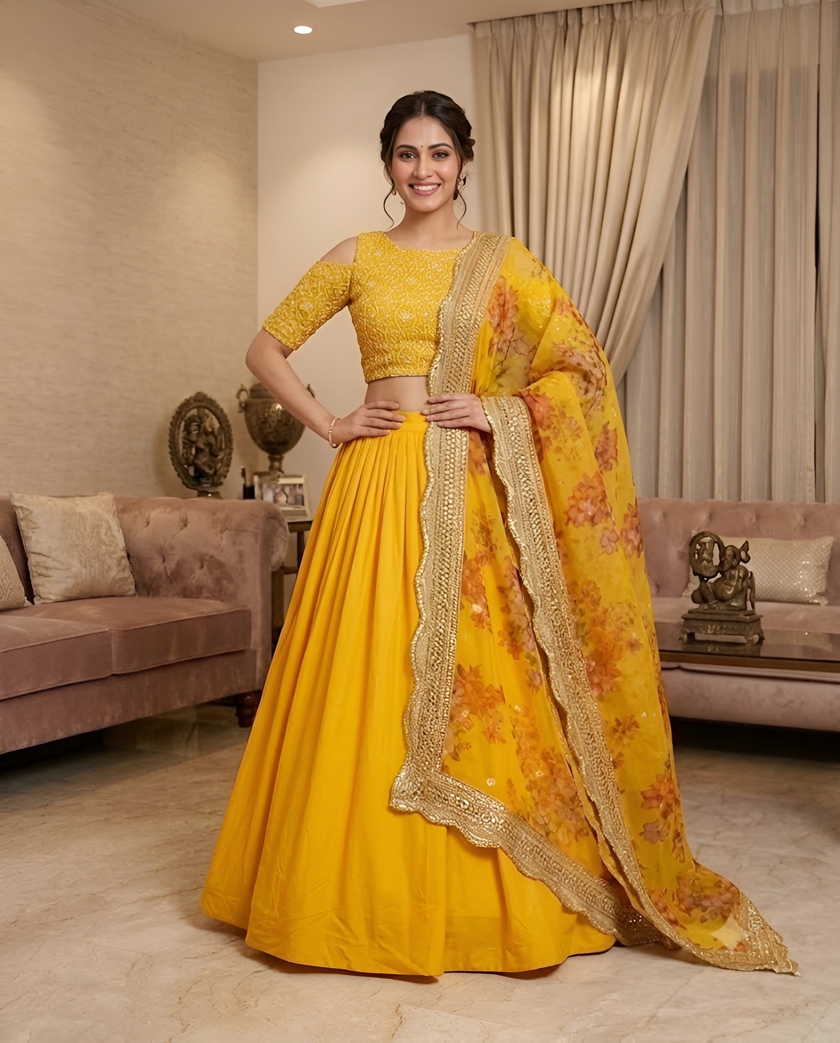 Yellow Floral lehanga