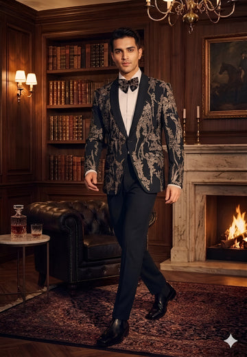 Noir Regal Embroidered Tuxedo Set