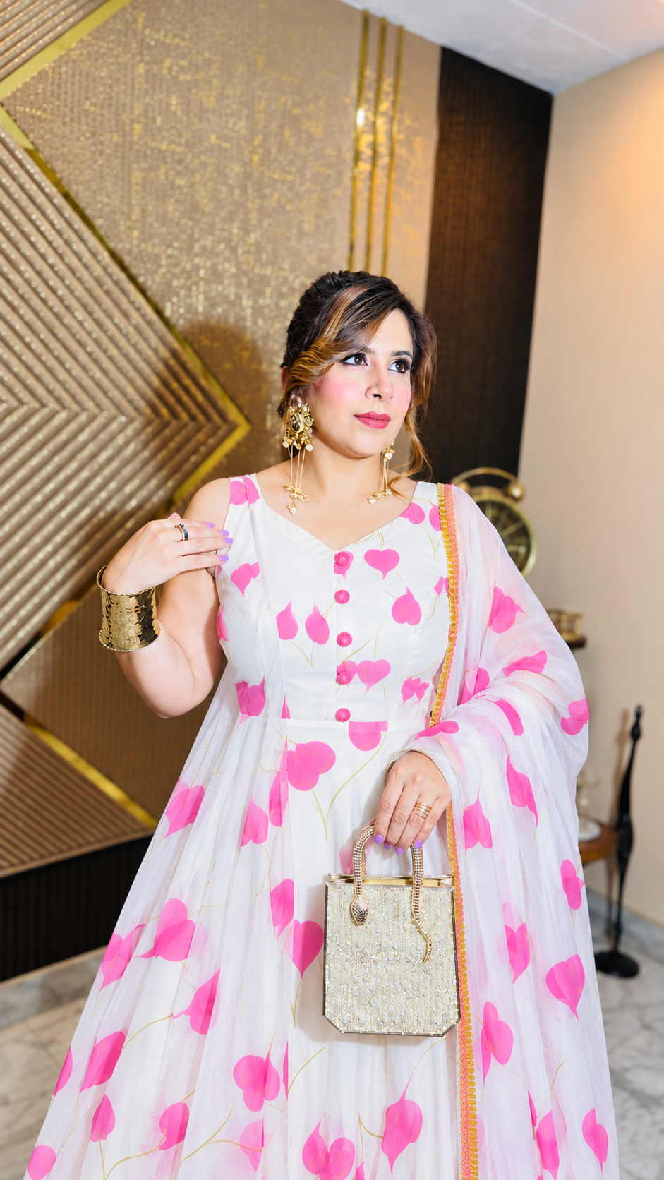 White-Lilac Leaves Anarkali
