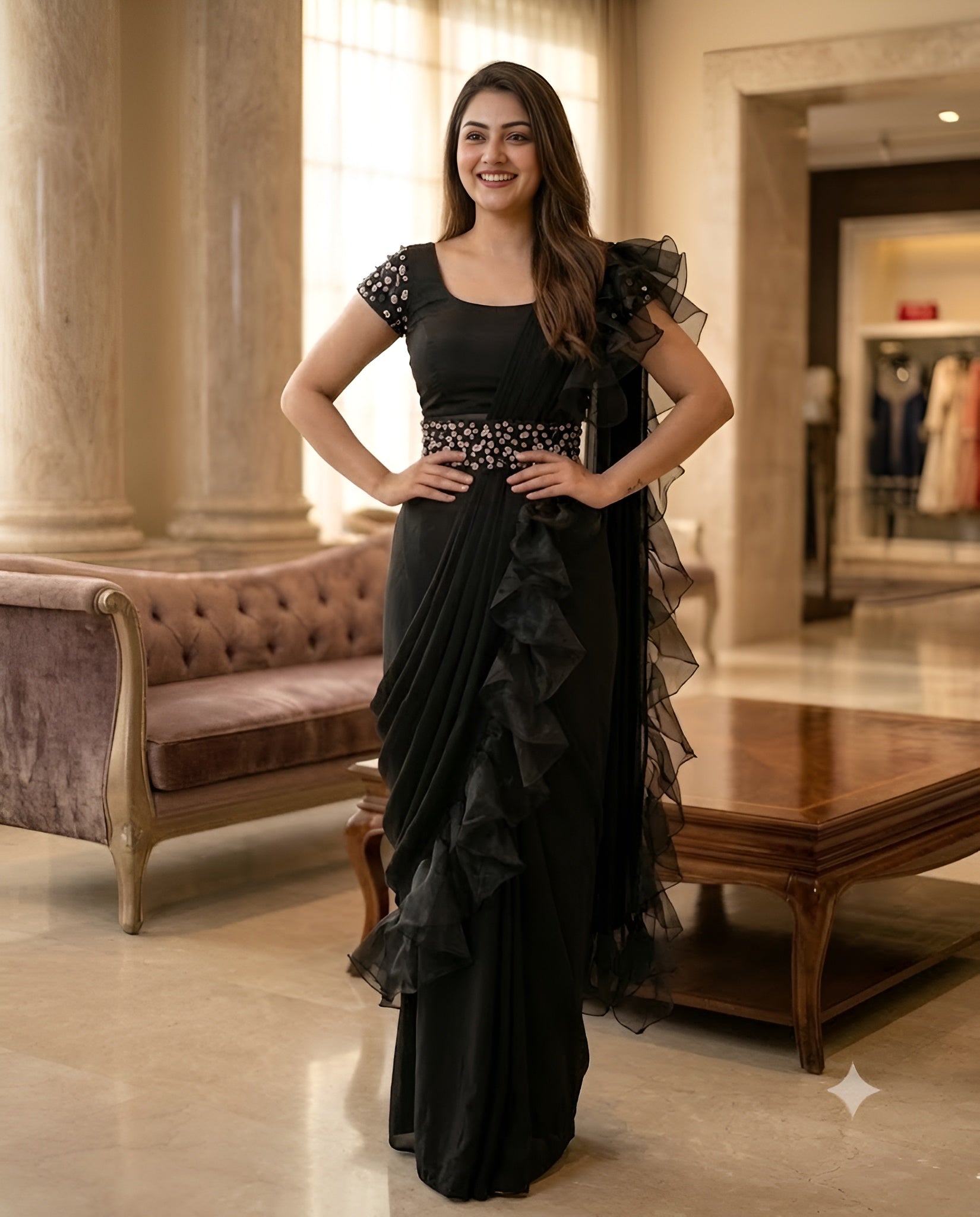 Black Stone Work Saree