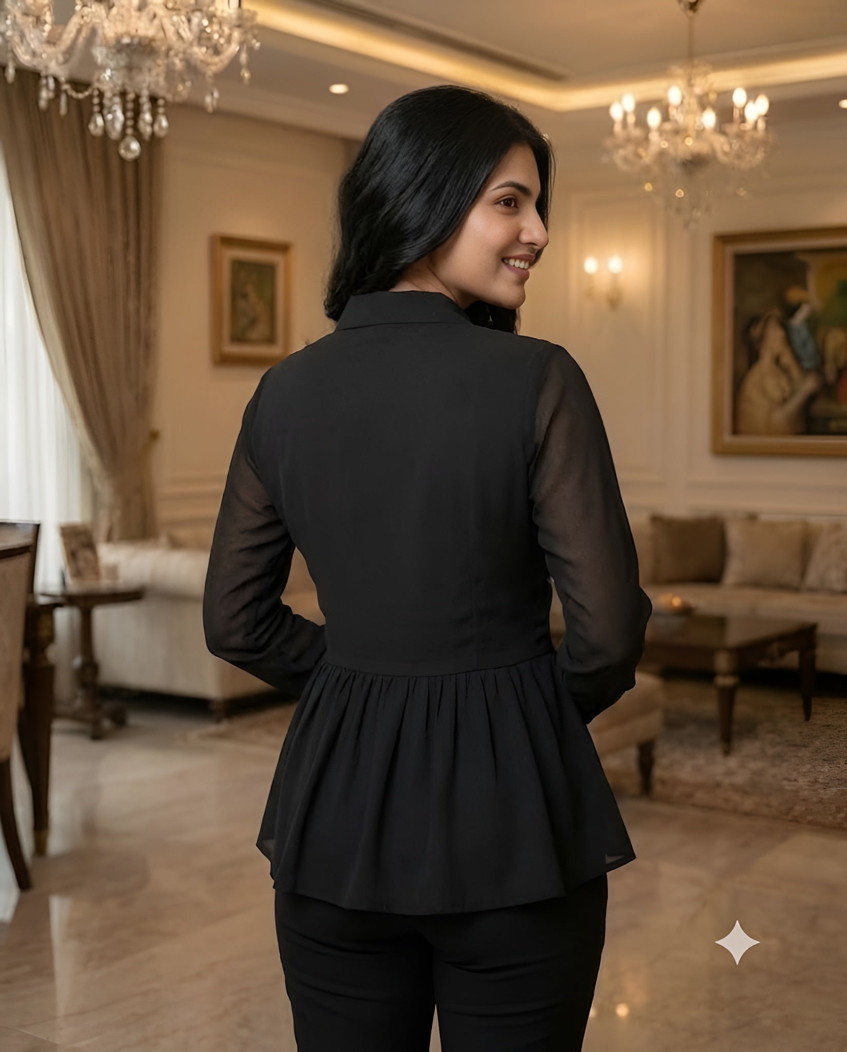 Black Floral Embroidered Shirt