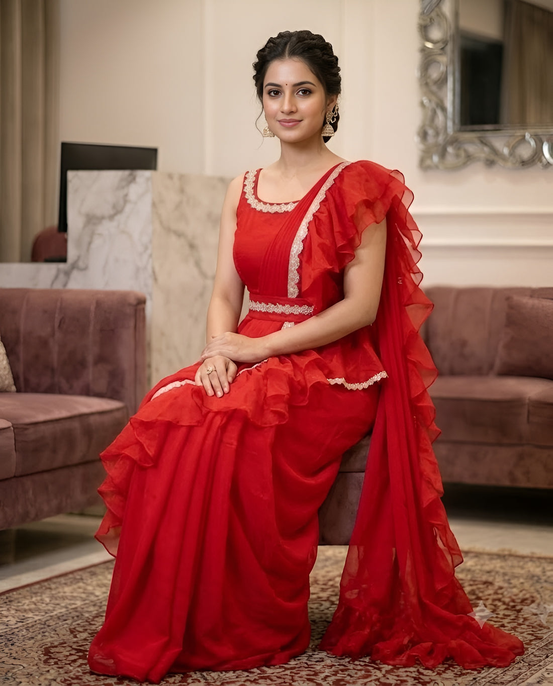 Red Saree Gown