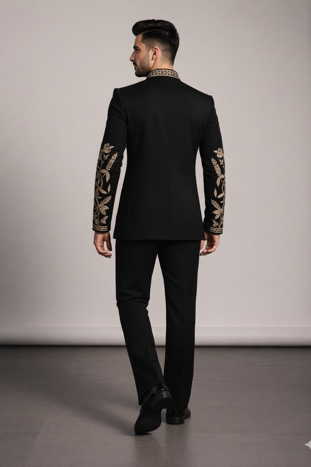 Black Hand  Embroidered Bandhgala Suit