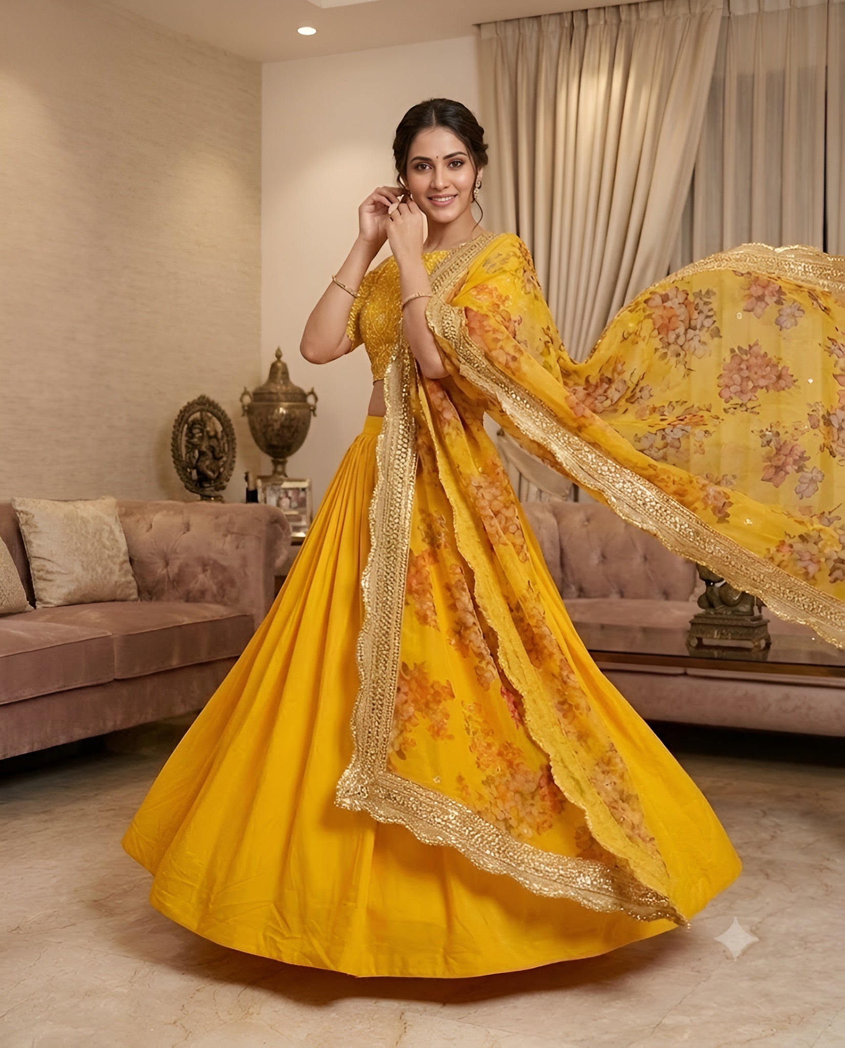 Yellow Floral lehanga