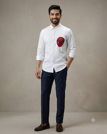 Webbed Icon White Cotton Shirt