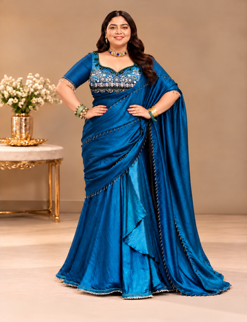 Azure Moonlight Blue Shimmer Saree