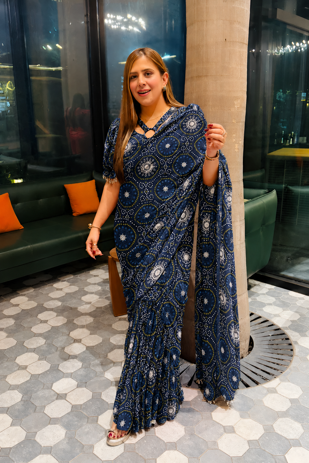Purple Mandala Pre-Draped Frill Saree
