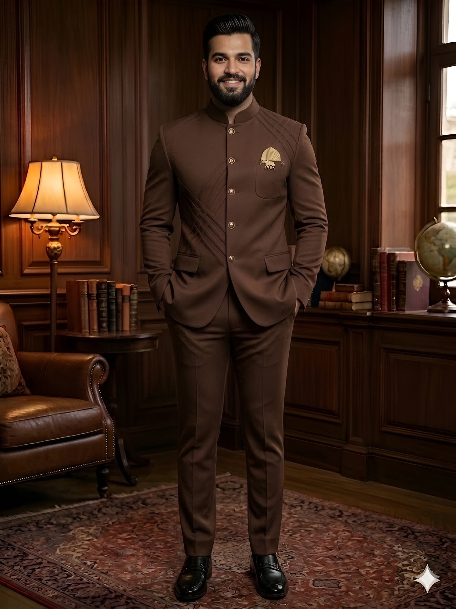 Brown Royal Bandhgala Suit Set