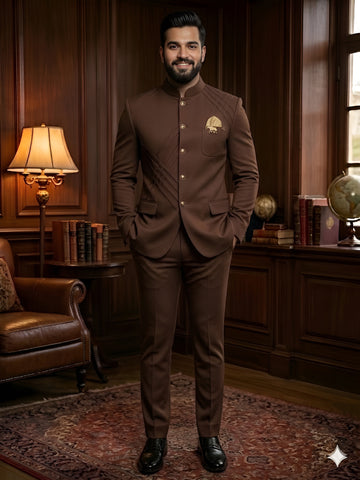 Brown Royal Bandhgala Suit Set