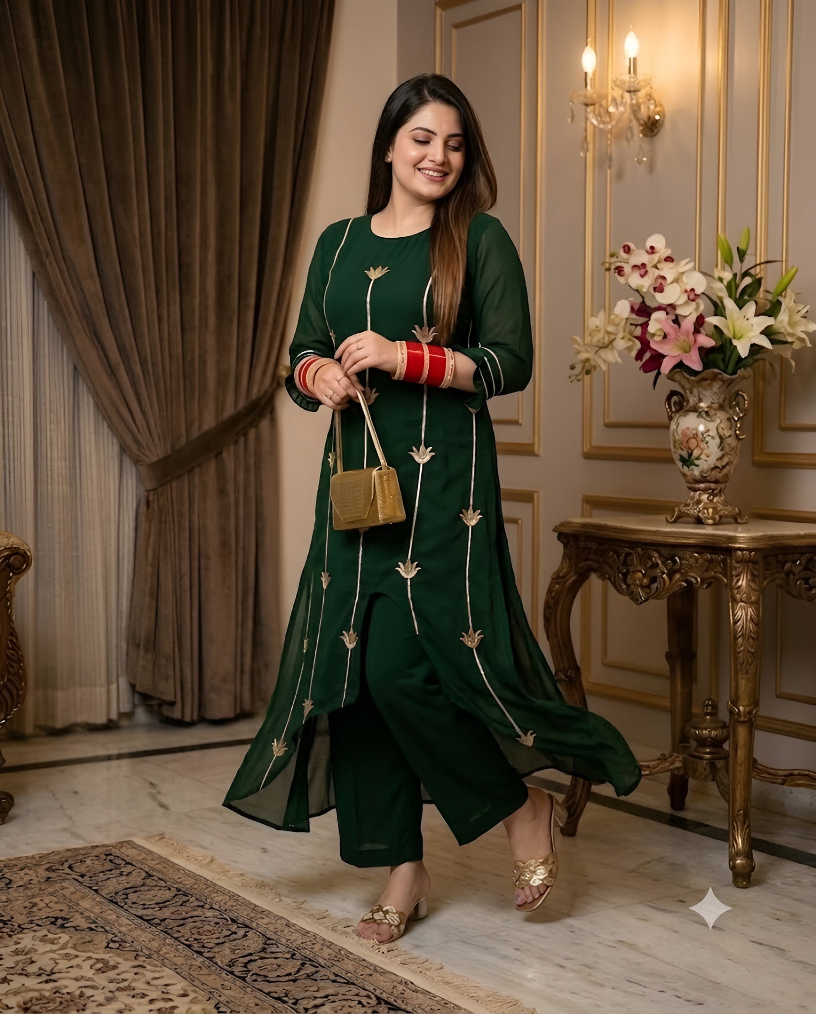 Gilded Lotus Georgette Suit