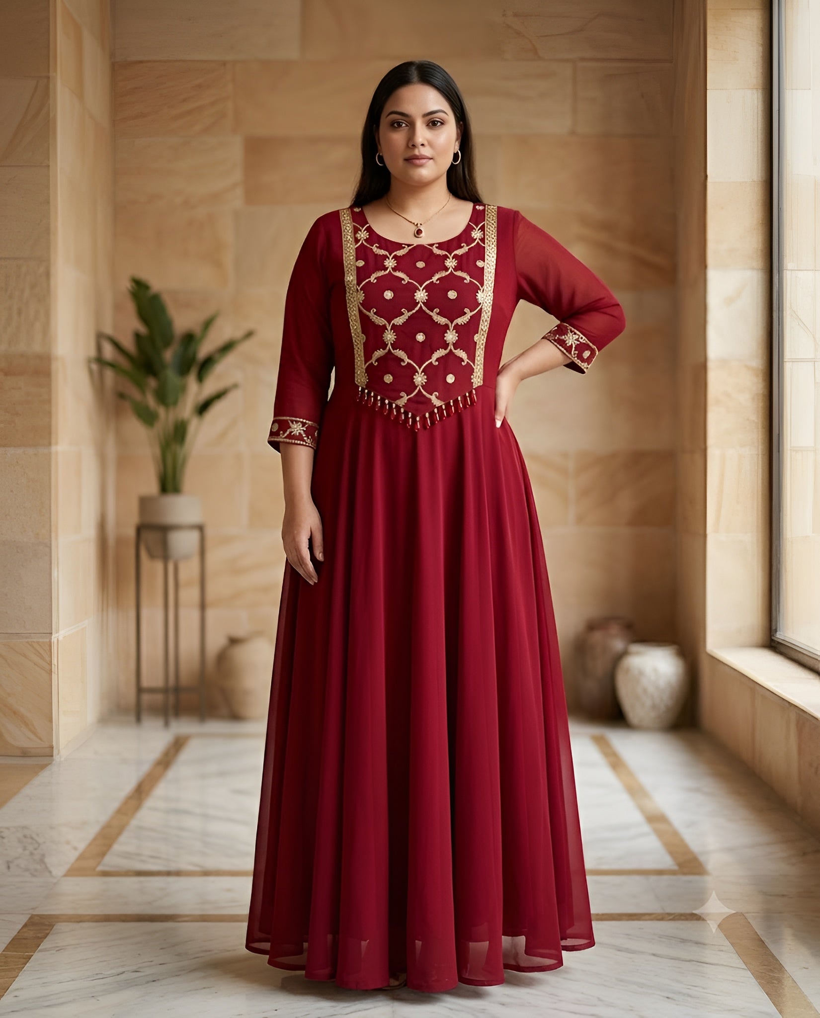 Maroon Patch Work Anarkali