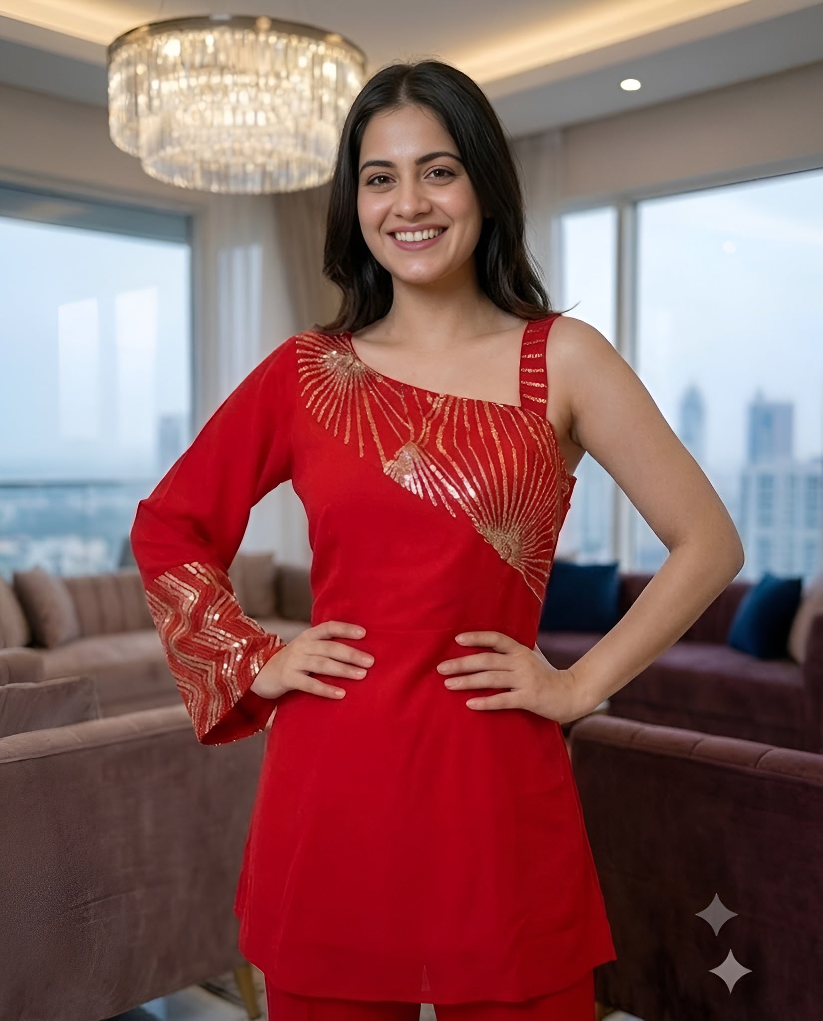 Red Embroidered Co-Ord Set